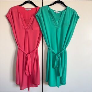 Naked Zebra Coral and Teal V-Neck Dresses